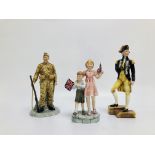 3 x ROYAL DOULTON FIGURES TO INCLUDE PRESTIGE VICE ADMIRAL LORD NELSON HN 4696 99/350,