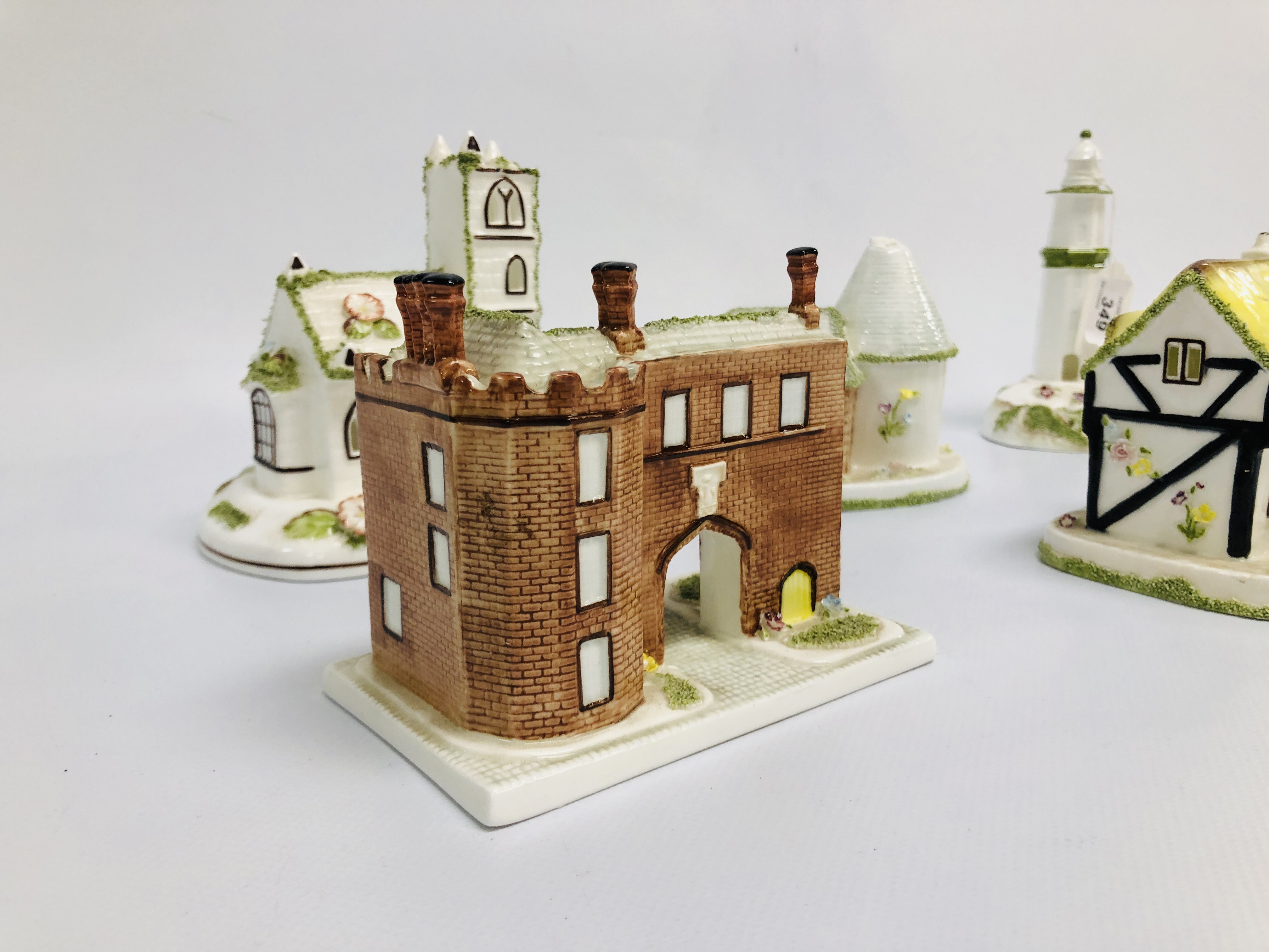 6 x VARIOUS COALPORT PASTILLE BURNERS TO INCLUDE THE LIGHTHOUSE (THE OAST HOUSE & VILLAGE CHURCH - Image 2 of 5