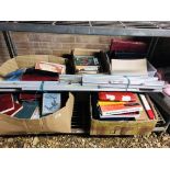 3 BOXES ASSORTED BOOKS AND ARTISTS EASEL WITH BOX OF BOXED SETS CUTLERY