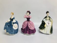 3 x ROYAL DOULTON FIGURINES TO INCLUDE HILARY HN 2335, LADY PAMELA HN 2718,