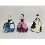 3 x ROYAL DOULTON FIGURINES TO INCLUDE HILARY HN 2335, LADY PAMELA HN 2718,