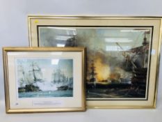 A FRAMED AND MOUNTED KEITH BACON LTD EDITION PRINT THE BATTLE OF TRAFALGAR 38/100 W38cm H27cm,