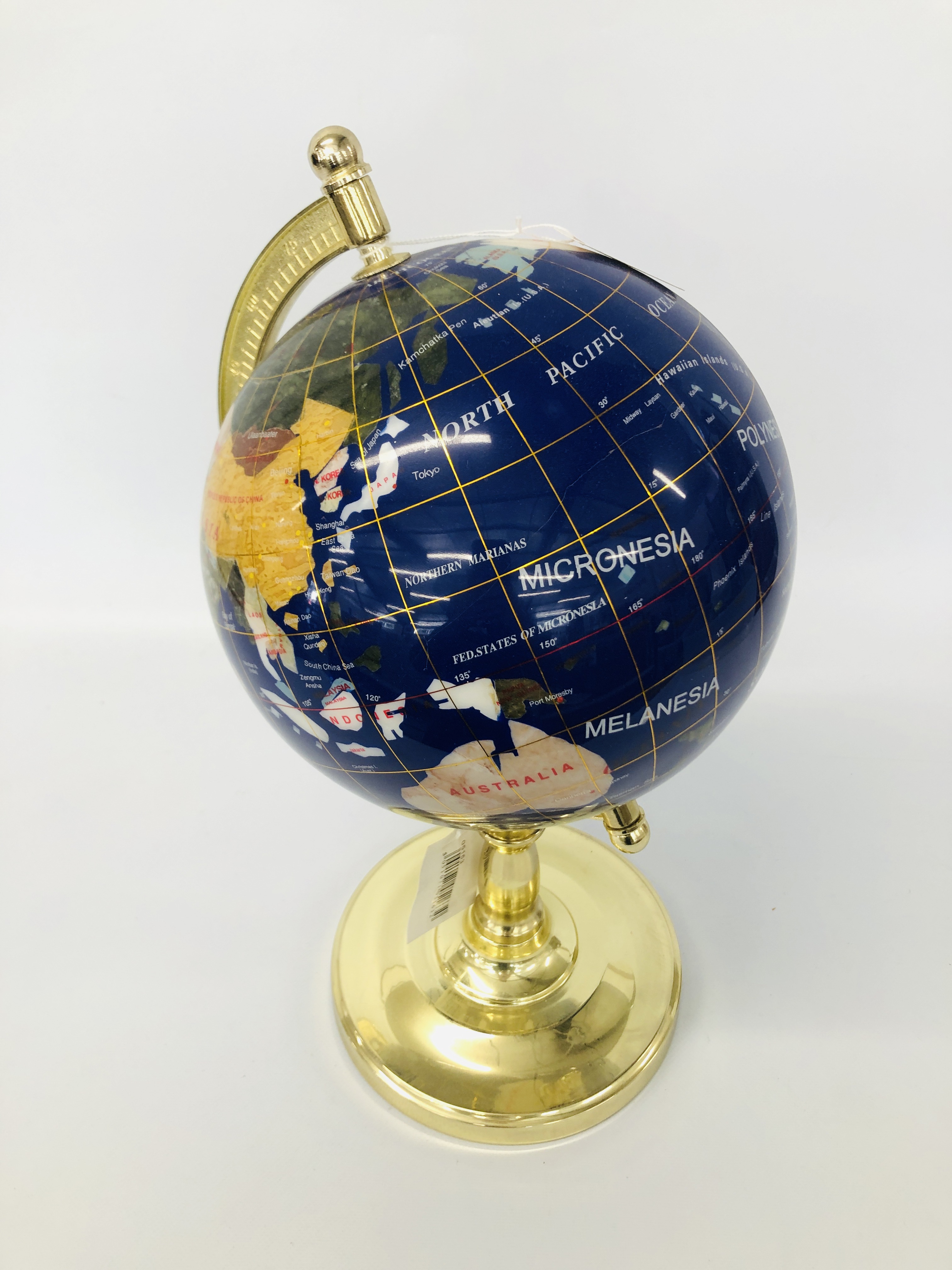 GEM STONE GLOBE ON BRASS STAND - Image 2 of 3