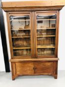 AN EDWARDIAN DISPLAY CABINET WITH CUPBOARD BASE, W51inch, H70inch,