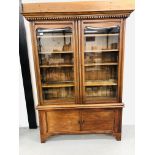 AN EDWARDIAN DISPLAY CABINET WITH CUPBOARD BASE, W51inch, H70inch,