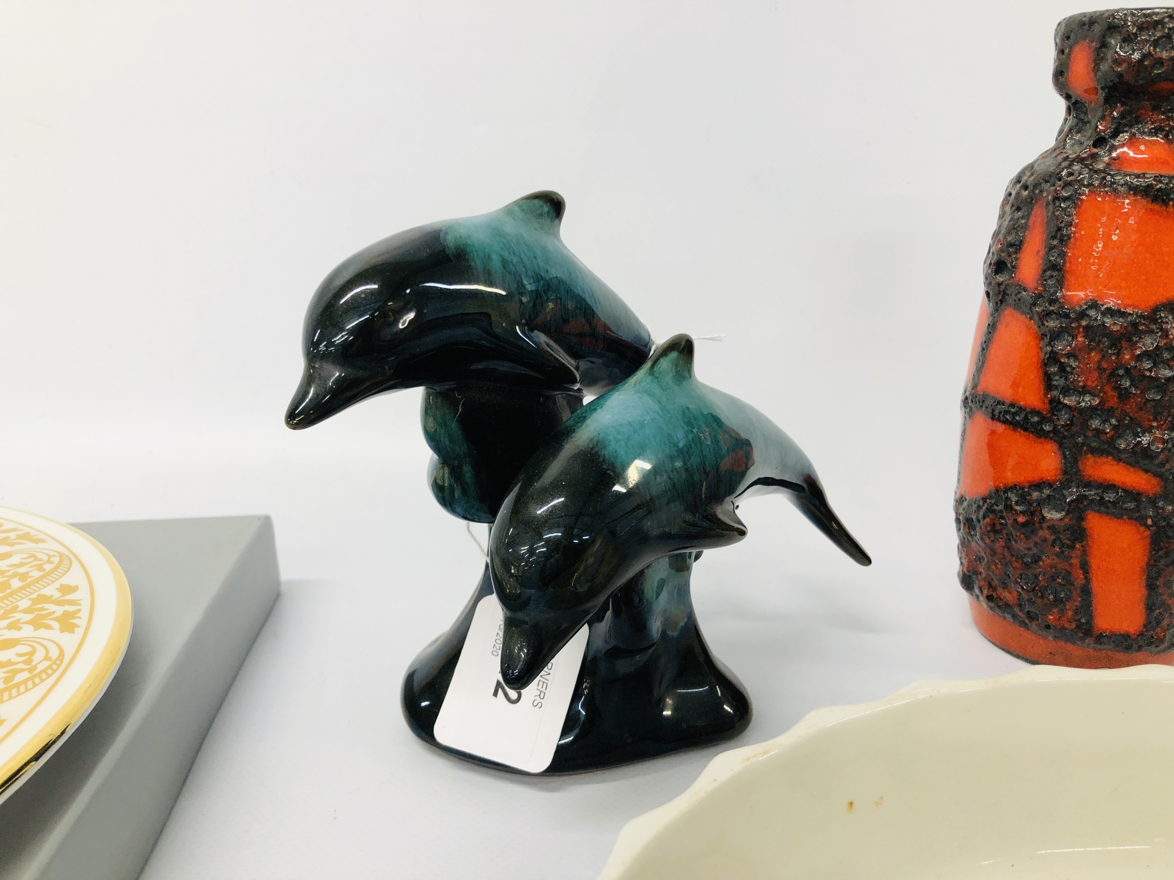 WEST GERMAN VASE TOGETHER WITH A "BLUE MOUNTAIN POTTERY" DOLPHIN ORNAMENT, - Image 2 of 6