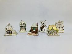 6 x VARIOUS COALPORT PASTILLE BURNERS TO INCLUDE THE WINDMILL AND THE WATERMILL