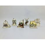 6 x VARIOUS COALPORT PASTILLE BURNERS TO INCLUDE THE WINDMILL AND THE WATERMILL