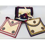 QUANTITY OF MASONIC MEMORABILIA APRONS WITH CASE