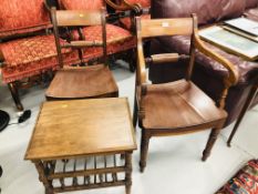 A MAHOGANY SCROLL ARM ELBOW CHAIR AND MATCHING SIDE CHAIR ALONG WITH AN EDWARDIAN OCC.