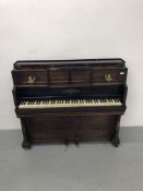 A CHAPPELL & CO WALNUT WOODEN FRAMED PIANO WITH FOLD DOWN KEYBOARD