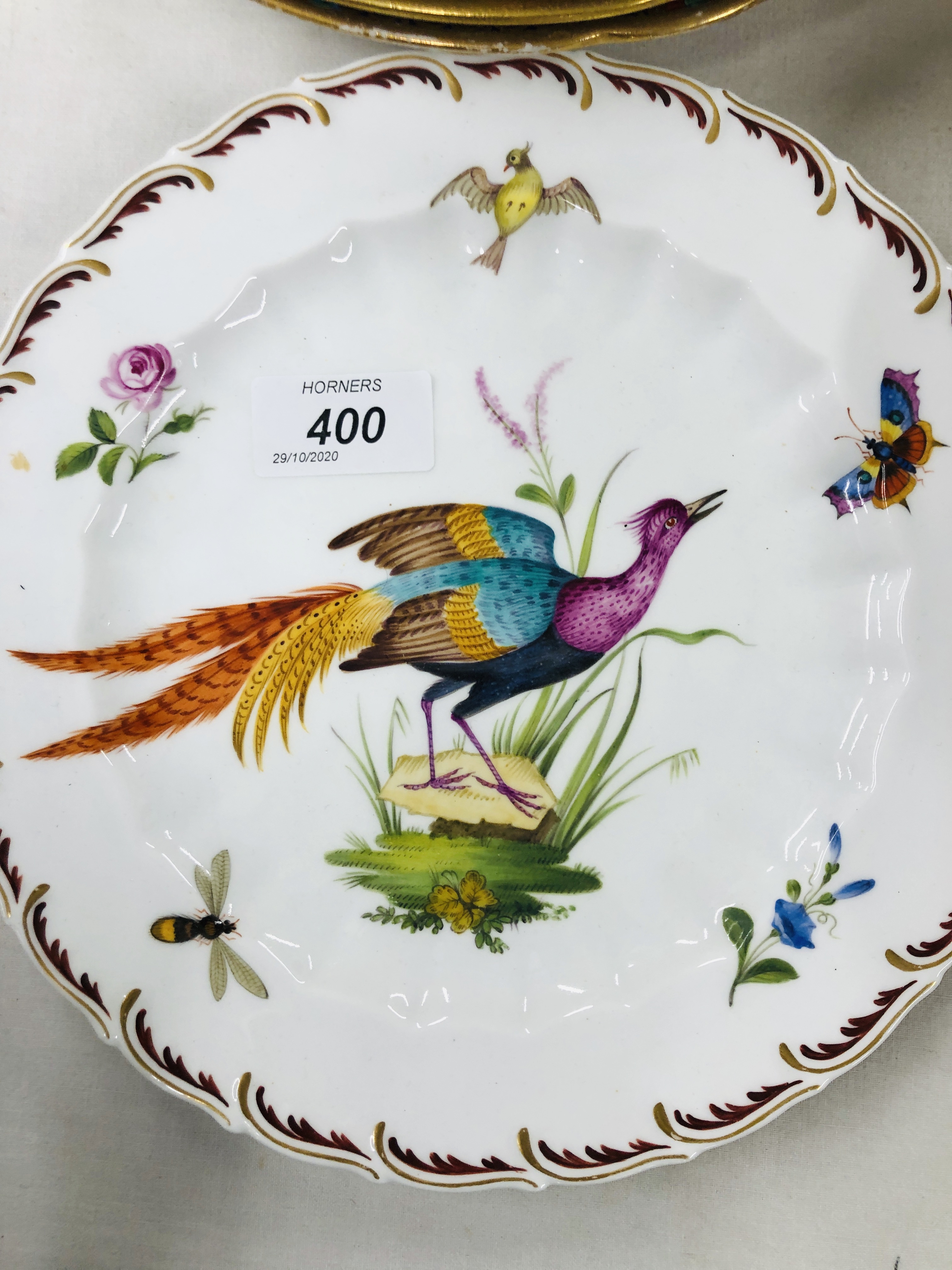 A PLATE DECORATED WITH AN EXOTIC BIRD BEARING GOLD ANCHOR MARK, - Image 3 of 5