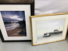 A FRAMED AND MOUNTED PETER AGAPIOU WATERCOLOUR "THE HECTOR READ" RETURNING TO GORLESTON HARBOUR