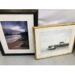 A FRAMED AND MOUNTED PETER AGAPIOU WATERCOLOUR "THE HECTOR READ" RETURNING TO GORLESTON HARBOUR