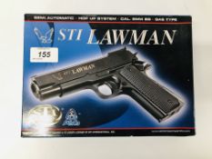 A STI LAWNMAN 6MM CALIBRE BB GAS TYPE SEMI AUTOMATIC PISTOL WITH BOX AND INSTRUCTIONS - SOLD AS