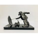 STUDIO METAL WORK FIGURE OF A MAN & DOG PLAYING WITH AN UMBRELLA LIMITED EDITION 174/195 NO VISIBLE