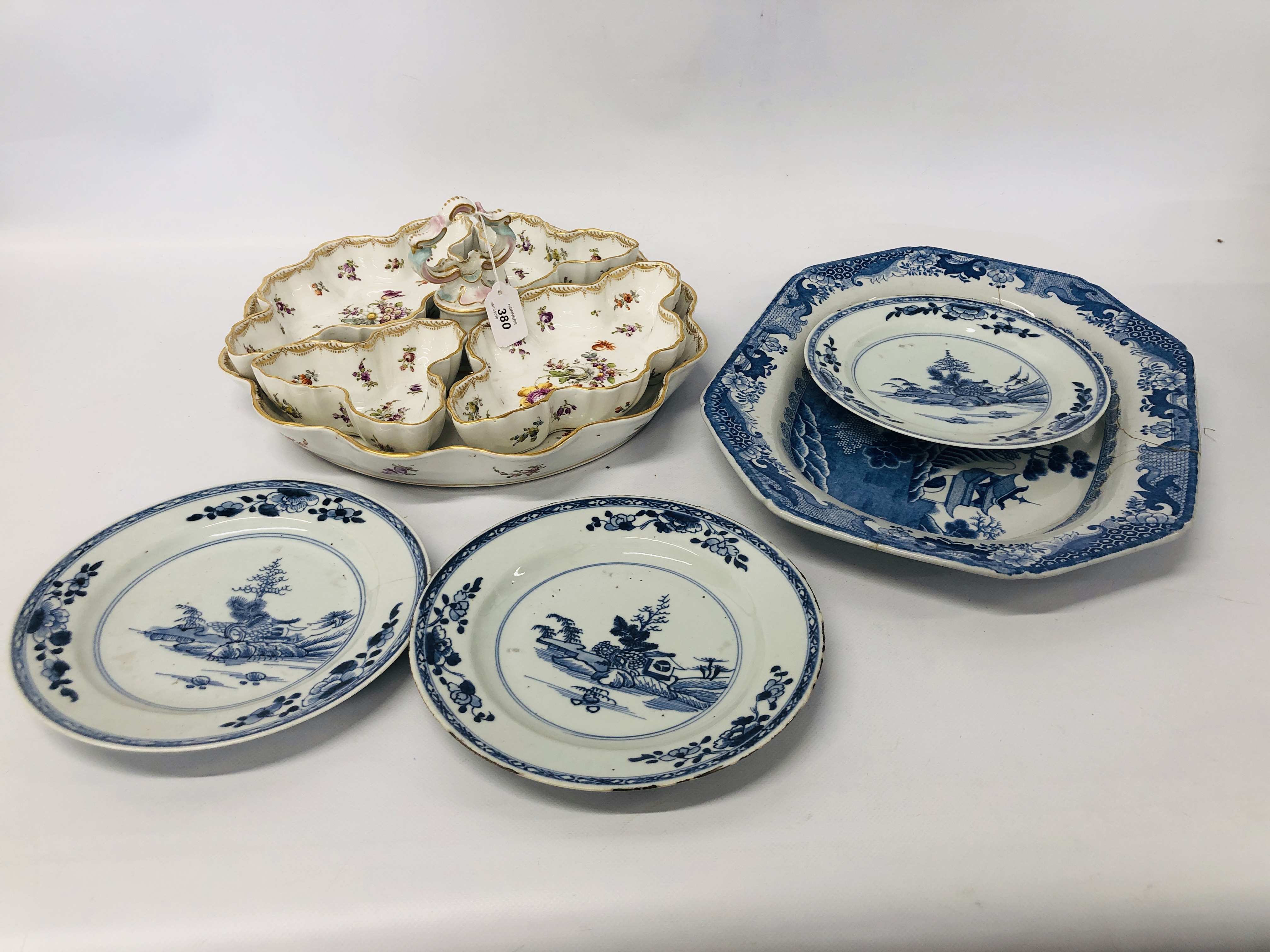 3 CHINESE BLUE AND WHITE PLATES (ONE CRACKED),