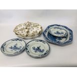 3 CHINESE BLUE AND WHITE PLATES (ONE CRACKED),