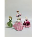 4 x COALPORT FIGURINES TO INCLUDE CATHY, KIMBERLEY, SARAH JANE,