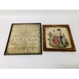 19 CENT SAMPLER AND FRAMED CROSS STITCH PICTURE