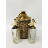 VINTAGE STONEWARE BOTTLE "HORNE LANE BREWERY" BEDFORD IN ORIGINAL WICKER CARRIER TOGETHER WITH 2