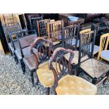 THREE EBONISED RATTAN SEATED CHAIRS FOR RESTORATION AND FIVE WEST COUNTRY SPINDLE BACK CHAIRS WITH