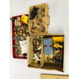 3 X BOXES OF VINTAGE COLLECTIBLES TO INCLUDE LEAD ANIMALS, WOODEN ANIMALS, GLASS MARBLES,