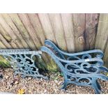 TWO PAIRS OF DECORATIVE CAST GARDEN BENCH ENDS AND TWO PAIRS OF DECORATIVE CAST GARDEN TABLE ENDS