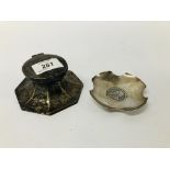 SILVER INK WELL BIRMINGHAM ASSAY TOGETHER WITH A 2 SHILLING SILVER DISH BIRMINGHAM ASSAY M. BROS.