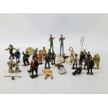 BASKET OF VINTAGE LEAD FIGURES TO INCLUDE CIRCUS ACTS, CLOWNS,