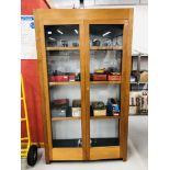 A LARGE DOUBLE DOOR FULL HEIGHT GLAZED CABINET,