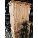 WAXED PINE 2 DOOR WARDROBE WITH 2 DRAWER BASE W36INCH,