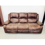 MODERN RECLINING 3 SEATER BROWN FAUX LEATHER SOFA