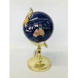 GEM STONE GLOBE ON BRASS STAND