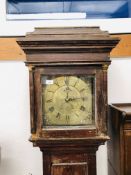 A PINE LONG CASE CLOCK, THE BRASS DIAL INSCRIBED THO.