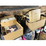 4 x BOXES OF VINTAGE SHEET MUSIC AND RECORDS TOGETHER WITH A BOX OF EPHEMERA