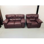 BURGANDY LEATHER TWO PIECE LOUNGE SUITE COMPRISING OF TWO SEATER AND CHAIR