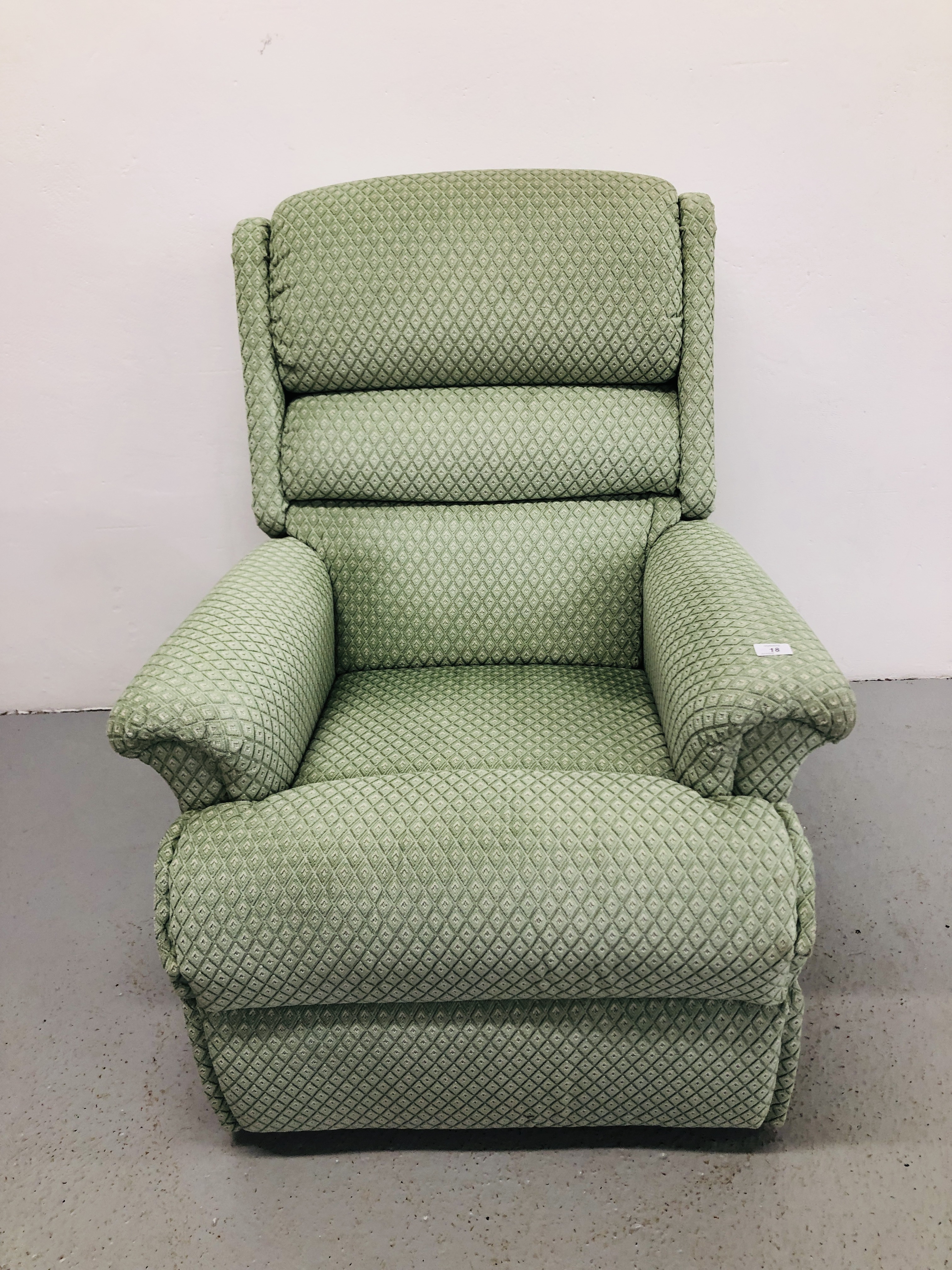 MODERN GREEN UPHOLSTERED RECLINING ARMCHAIR