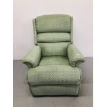 MODERN GREEN UPHOLSTERED RECLINING ARMCHAIR