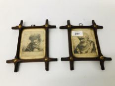 A PAIR OF ETCHINGS IN OXFORD FRAMES INSCRIBED J.