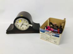 BOX OF MIXED WATCHES + MANTEL CLOCK