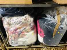 LARGE BAG OF ASSORTED MATS & PILLOWS + LARGE BAG OF ASSORTED CLOTHING MAINLY COATS ETC