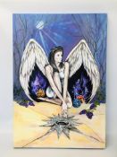 A LARGE MODERN OIL ON CANVAS "SPIRITUAL ANGEL" PAINTED BY LANA GRABINSKIS SIGNED UNDER SUDINIUM