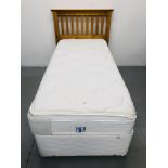 A SEALY POSTUREPEDIC "PEARL LUXURY" SINGLE DIVAN BED WITH DRAWER BASE AND SOLID PINE HEADBOARD