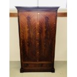 A QUALITY REPRODUCTION CHERRYWOOD FINISH DOUBLE WARDROBE WITH SINGLE DRAWER TO BASE, WIDTH 120CM,