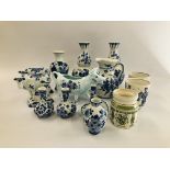 COLLECTION OF DELFT WARE (14 PIECES) TO INCLUDE COWS, VASES, A JUG,