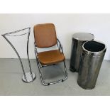 A RETRO STYLE CHROME FRAMED FOLDING CHAIR,