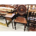 A VICTORIAN MAHOGANY HALL CHAIR,