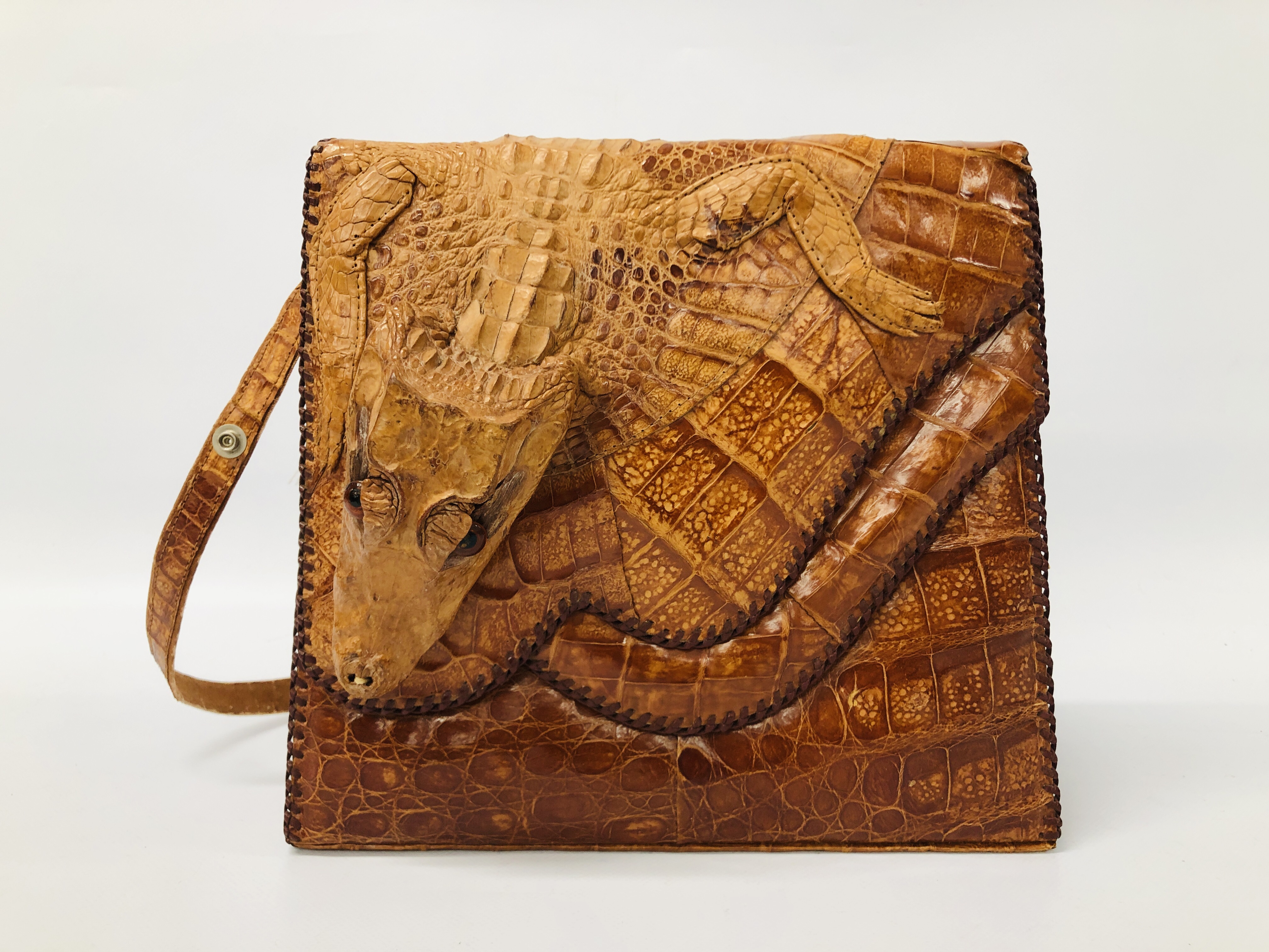 A CUBAN GENUINE ALLIGATOR LEATHER HANDBAG