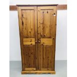 HONEY PINE 2 DOOR WARDROBE H72 inch, W37 1/2 inch,